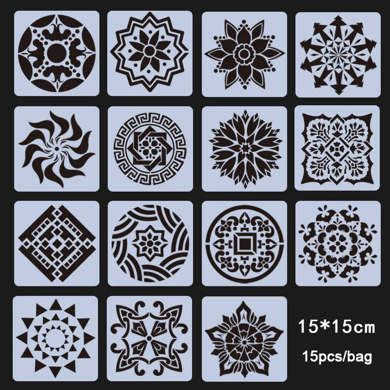 Mandala Stencils para pintura em madeira, piso, azulejo, artesanato de tecido, estênceis florais, modelo reutilizável para crianças, brinquedos de desenho