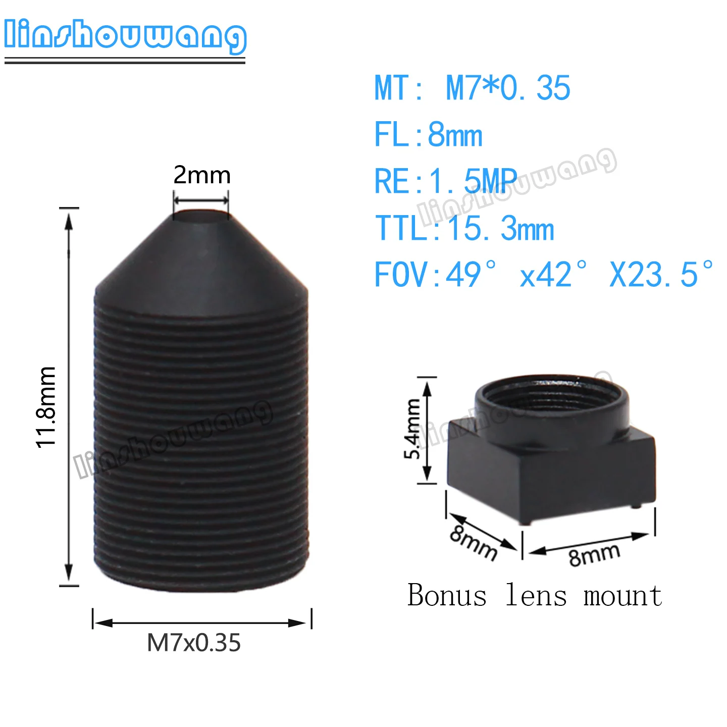 M7 Lens 8mm, M7 Interface, High-Definition 2 Million Pixels, Can Be Equipped with 650Nm Infrared Filter, Suitable for Micro Surveillance Security Endoscope Cameras
