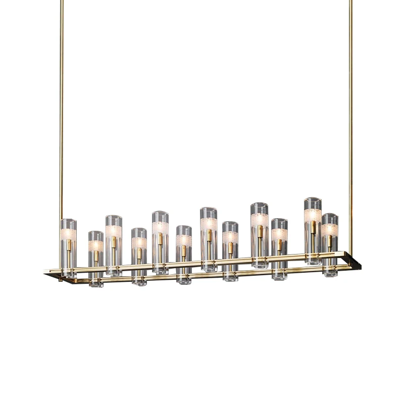 Designer Modern Luxury Copper Ceiling Chandeliers Long For Dining Room Hanglamp Lustres Round Crystal Light Fixture Decor Room