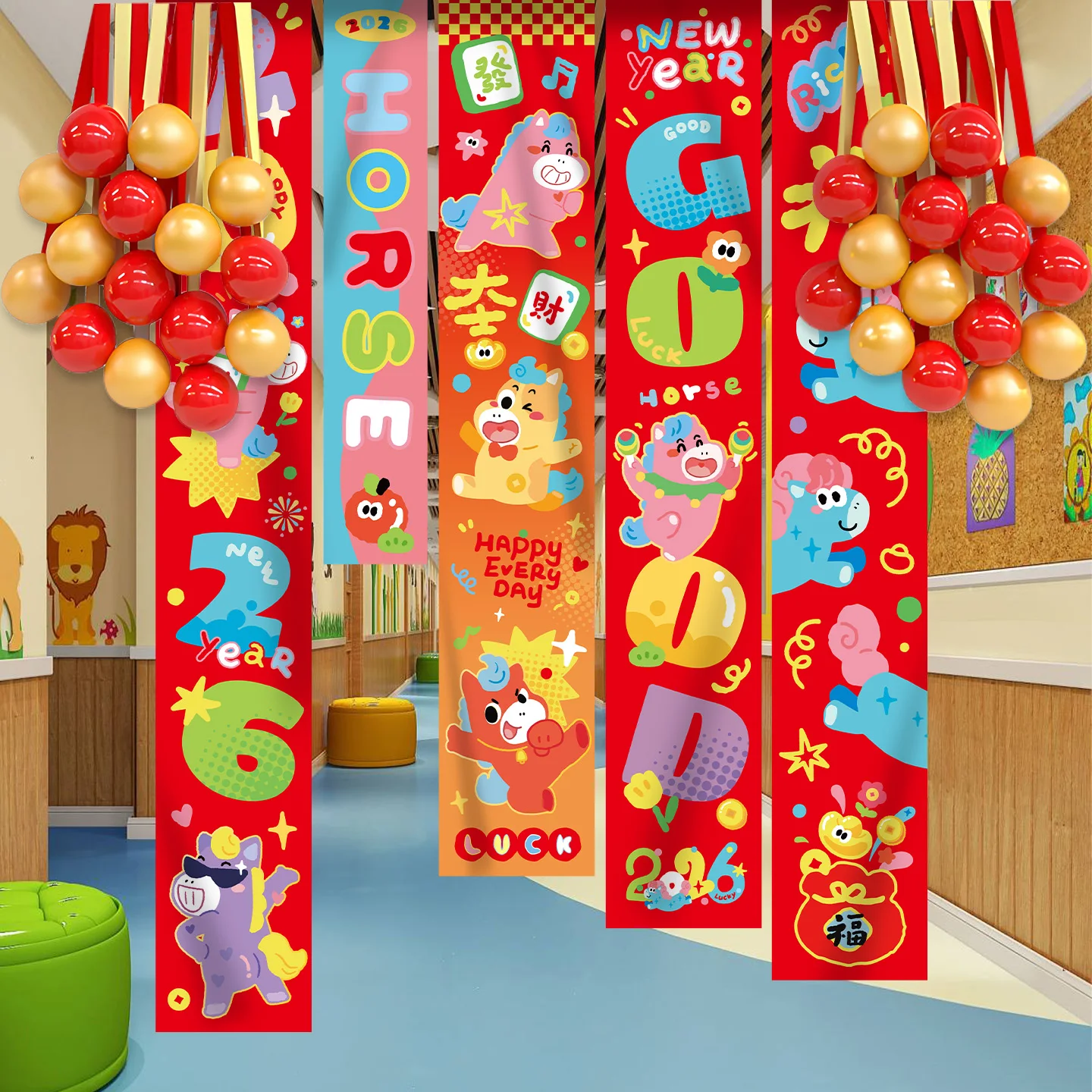 

Новогодняя декоративная подвесная гирлянда-занавеска 2026 для создания праздничной атмосферы, украшения детского сада, новогодних мероприятий