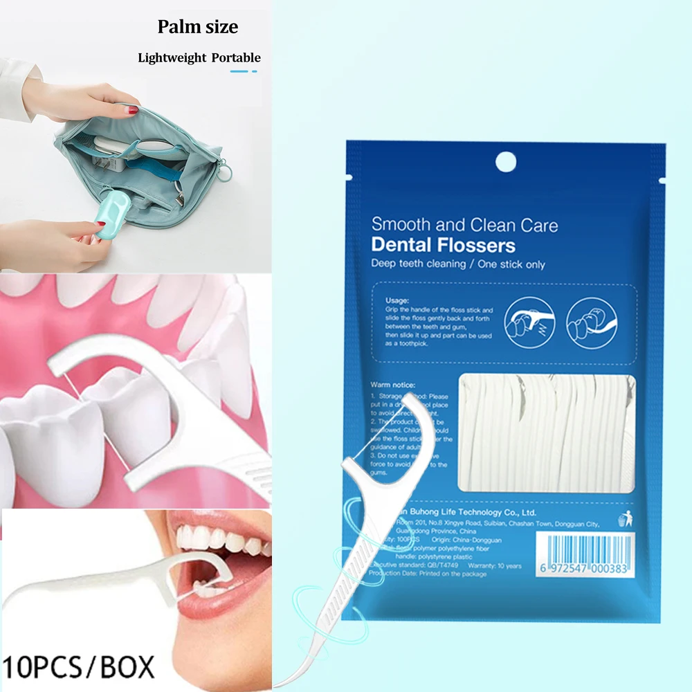 Palillos de dientes con sabor a menta para adultos, hilo Dental de plástico para limpieza Oral, 100 unidades