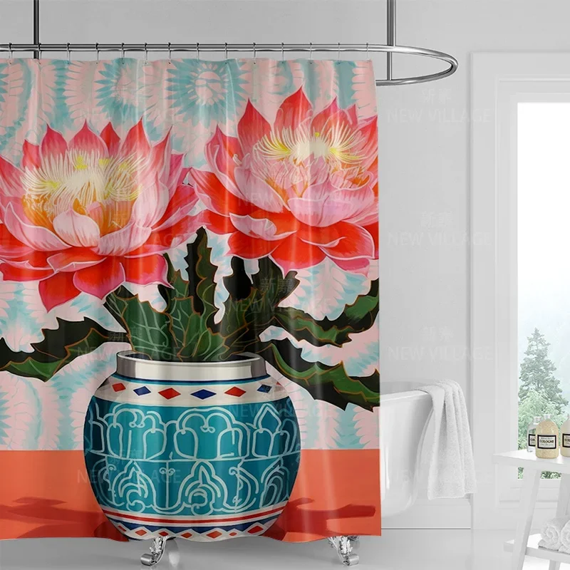 

Bohemian style plant bathroom curtains Floral pattern printed shower curtains, 180x200cm waterproof fabric shower curtains