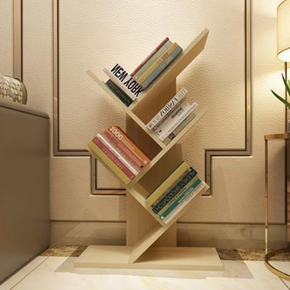 【Breeins】Rustic Standing Tree Bookshelf Wood Display Rack For Home Office Decoration Storage Organizer Shelf Bookcase