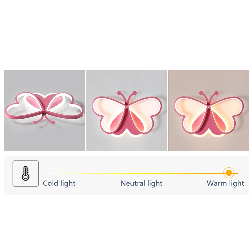 Luz de techo rosa para dormitorio, iluminación de montaje empotrado de mariposa acrílica, creativa, LED