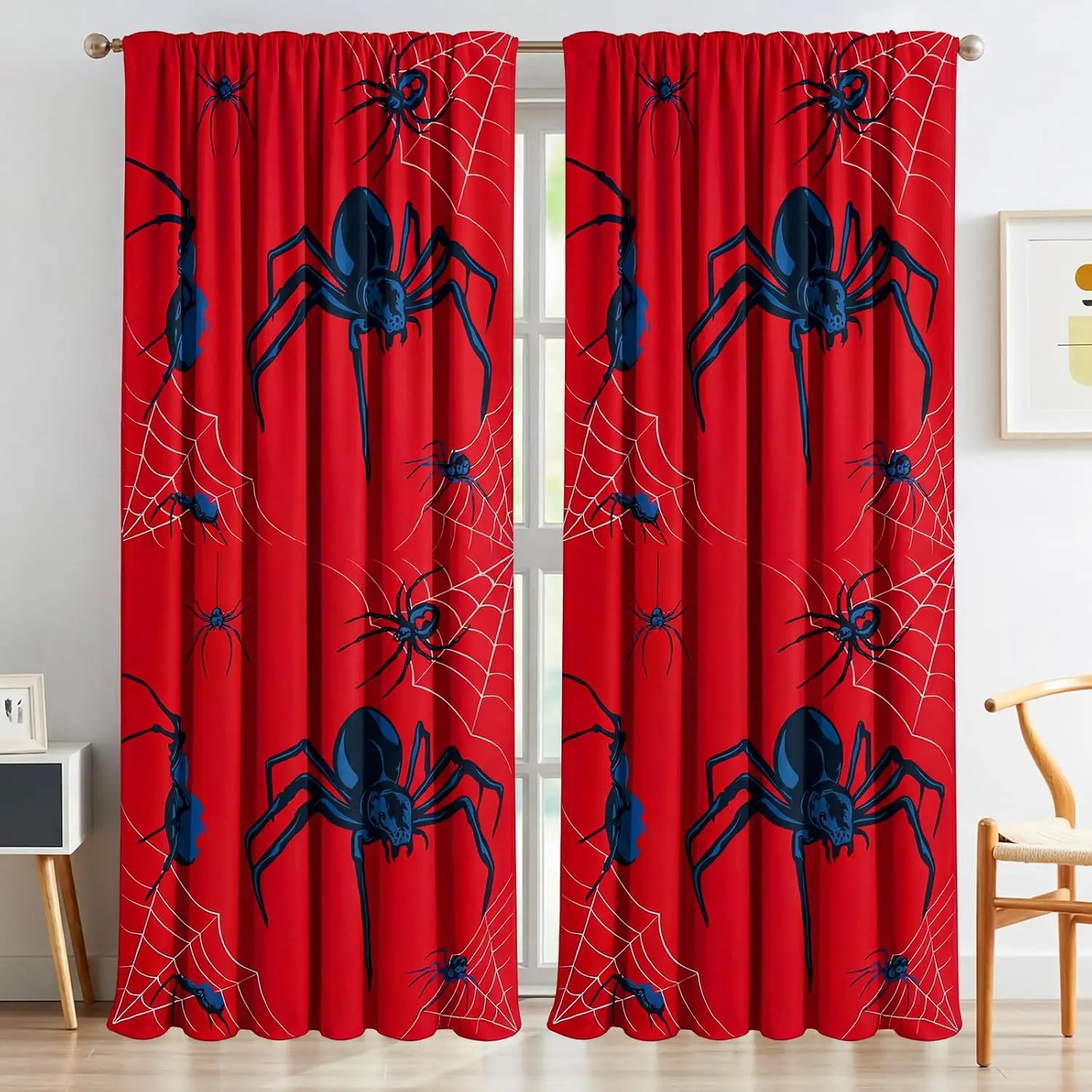 Peryiter Spider Curtain with 2 Tiebacks Bedroom Room Decor 42 x 84 Inch Thermal Insulated Window Drapes Curtain