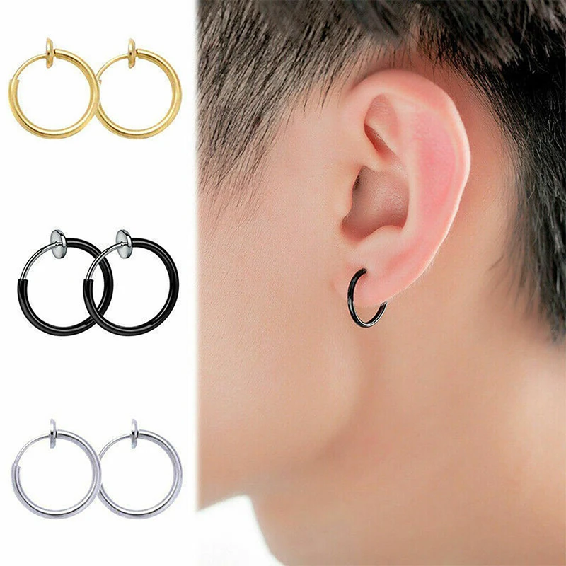 1 Paar Punk Herren/Damen Stealth Clip On Ohrringe KEIN Loch Clip Ohrringe Ohrstulpe Federclip Helix Ring Hoop Fake Ohrring Hoop