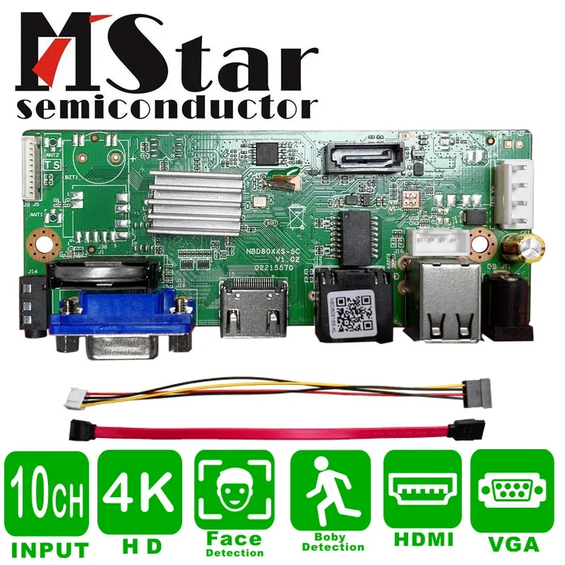 Плата Xm 10 каналов 4K Nvr Nbd80S10S-Kl Mstar Ssr621Q Процессор Xmeye H.265Ai Gb28181 14 ТБ Sata Face Detect Onvif Видеорегистратор