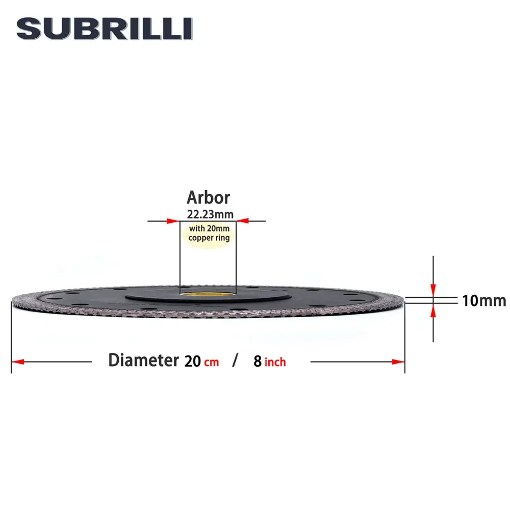 SUBRILLI 1 قطعة 200 مللي متر سوبر رقيقة الماس عجلة أسطوانة تقطيع X شبكة توربو حافة قطعة الجافة أو الرطب 8 بوصة شفرة المنشار