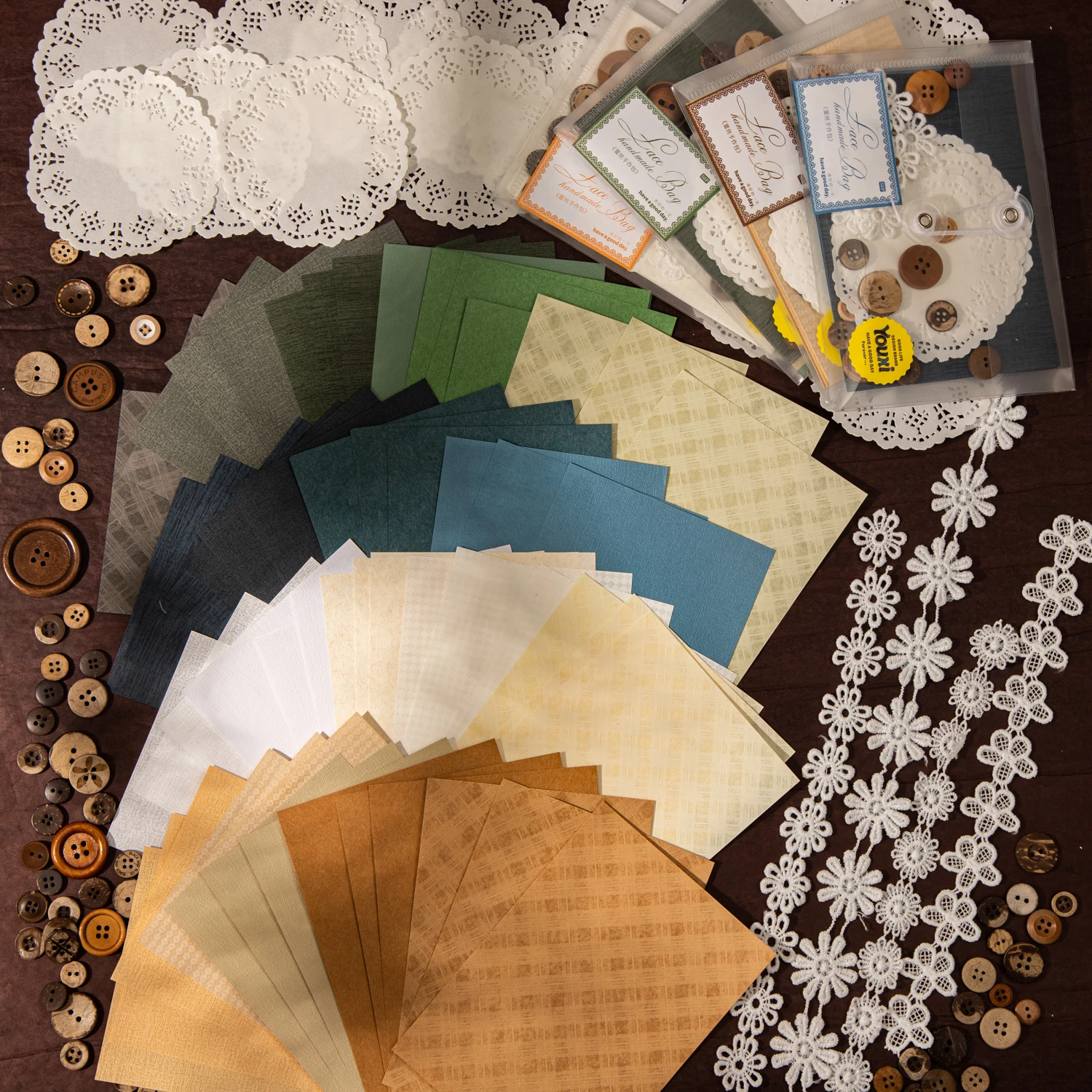 Lace Handmade Bag Series Vintage Hollow Lace  Flower Material Package Creative DIY Junk Journal Collage Scrapbook Stationery