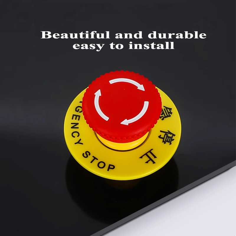 Emergency Stop Button Switch Alarm Ring 60MM Yellow Sign Button Box STOP Opening 22MM