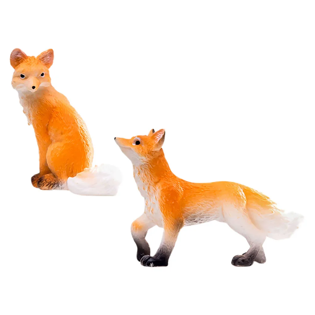 2 Pcs Mini Fox Moss Ornaments Resin Statue Garden Accessories Courtyard Decor Micro Landscape Adorable Animal Figure
