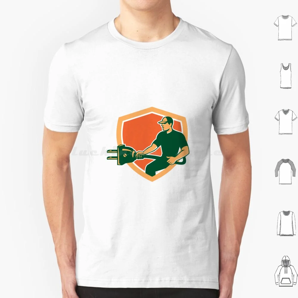 

Electrician Carrying Electric Plug Shield Retro T Shirt Cotton Men Women DIY Print Electrician Electric Plug Plug Worker Carry