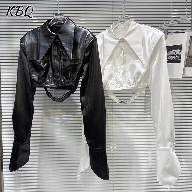 

KBQ Solid Temperament Spliced Pockets Short Jackets For Women Lapel Long Sleeve Spring Party Designer Coat Female Fashion New