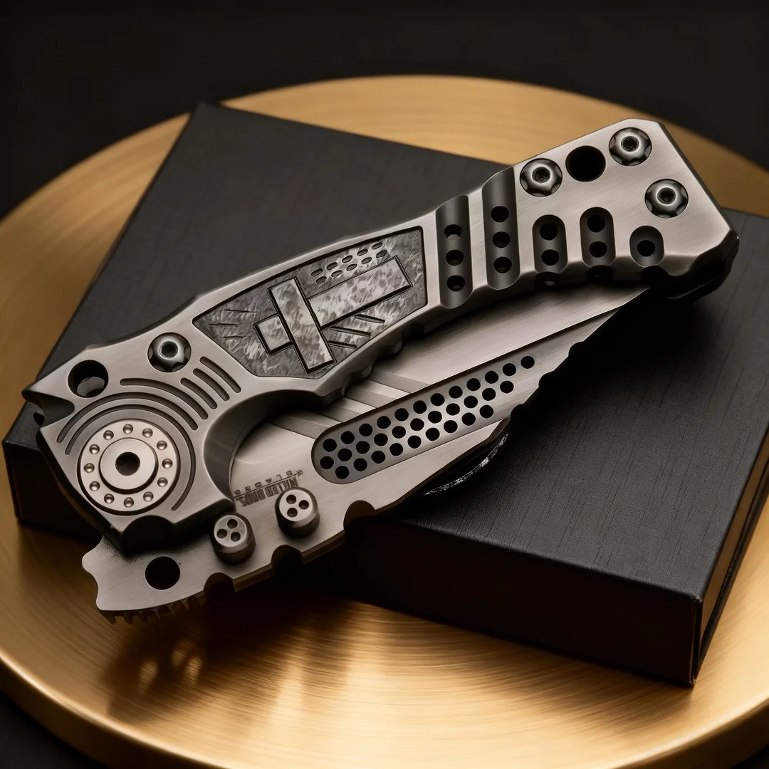 سكين ميلر بروس-T1 قابل للطي عالي التحمل TC4 سكين بمقبض من سبائك التيتانيوم، منحوت يدويًا بالكامل، سكين مجموعة فنية راقية