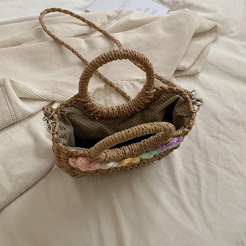 Straw Woven Handbags For Women Handmade Travel Seaside Beach Bag Summer New Handle Bucket Bag Basket Bolsa