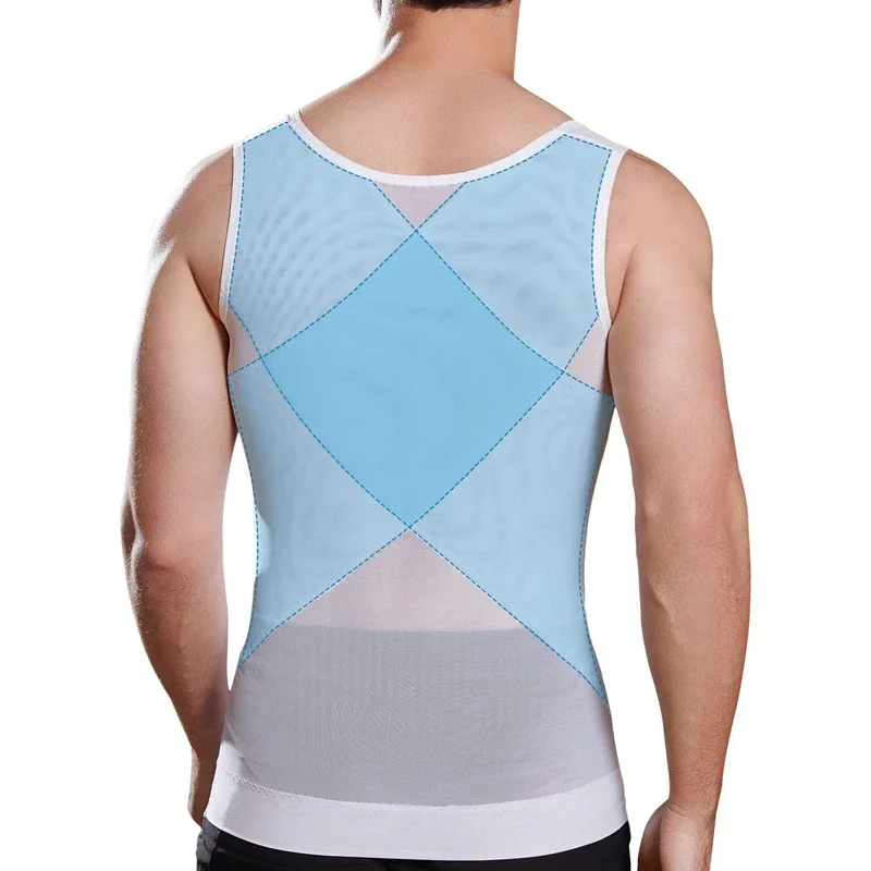 Mens Slimming Body Shaper Vest Gynecomastia Compression Shirts Tummy Control Sleeveless Undershirts Criss Cross Mesh Underwear