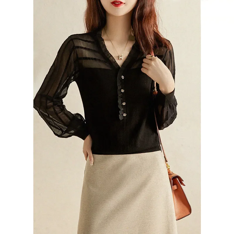 

Кружевная шифоновая рубашка, женская модная рубашка со свободным низом, топ