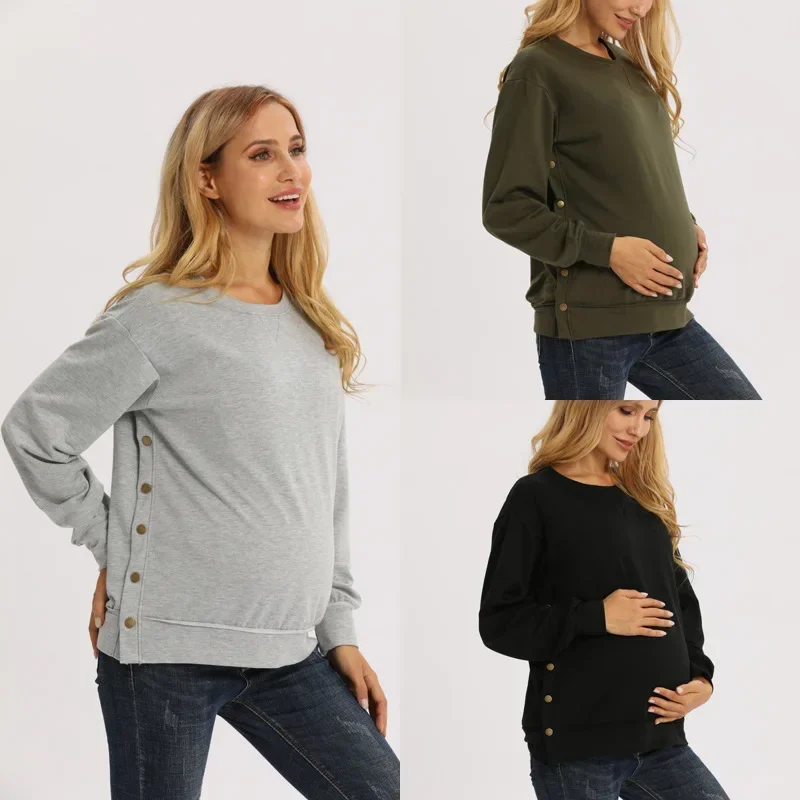 

Pregnant Mother Clothing European and American Polyester Long-sleeved Maternity Loose Solid Sweaters Autunm Winter Clothes Women