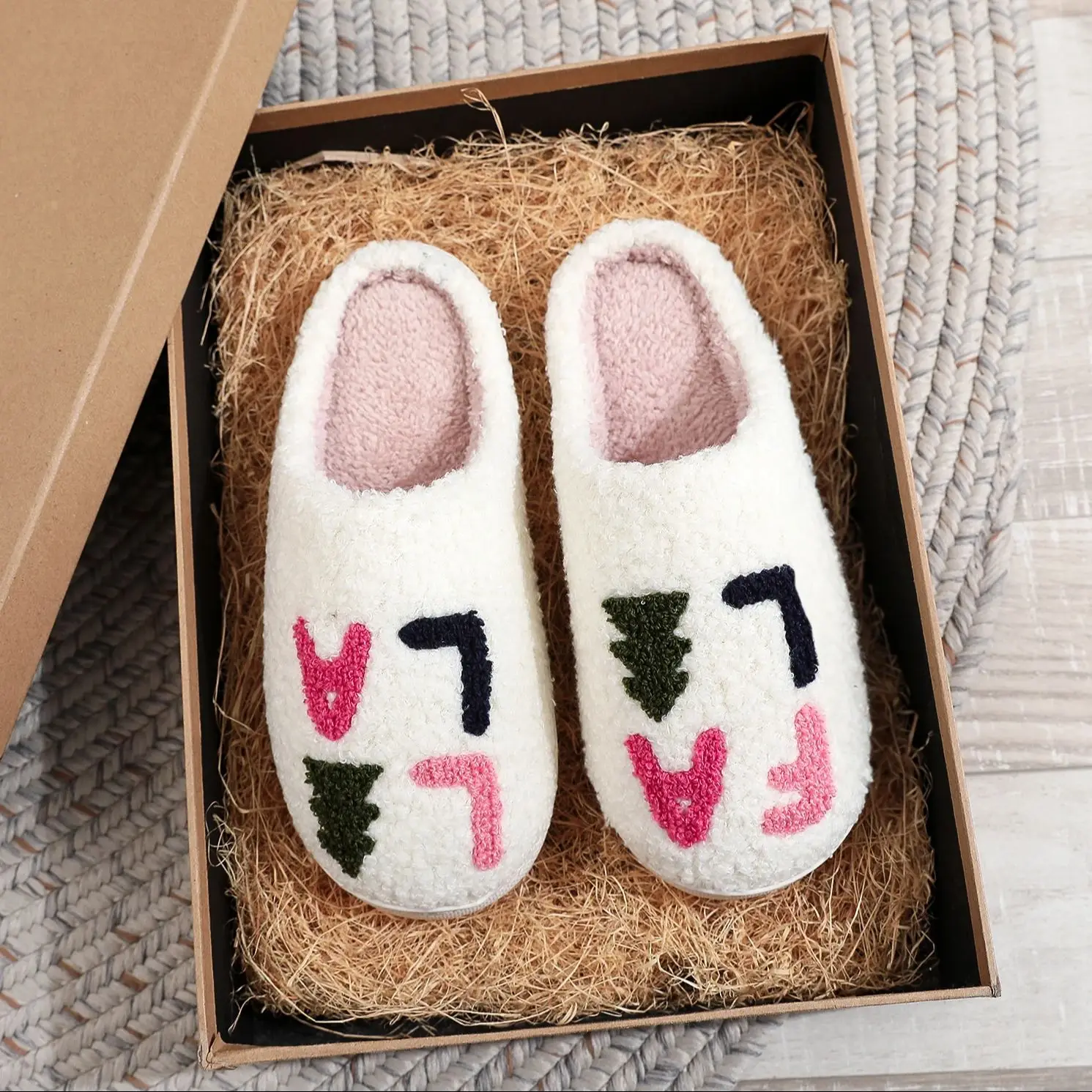 Winter home furnishings FA Christmas tree pattern cotton slippers non-slip thick-soled wool cotton slippers