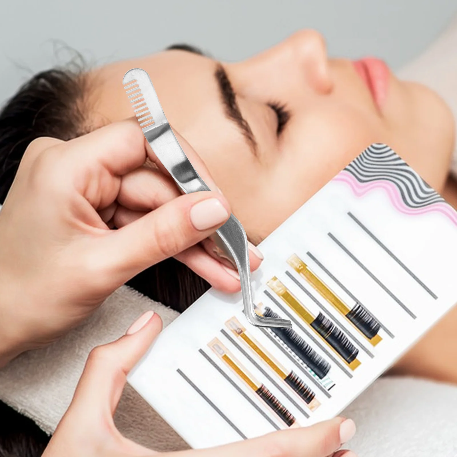 Eyelash Tweezers Stainless Curved Serrated Tip False Eyelash Extension Applicator Tool Makeup Lash Cluster Tool