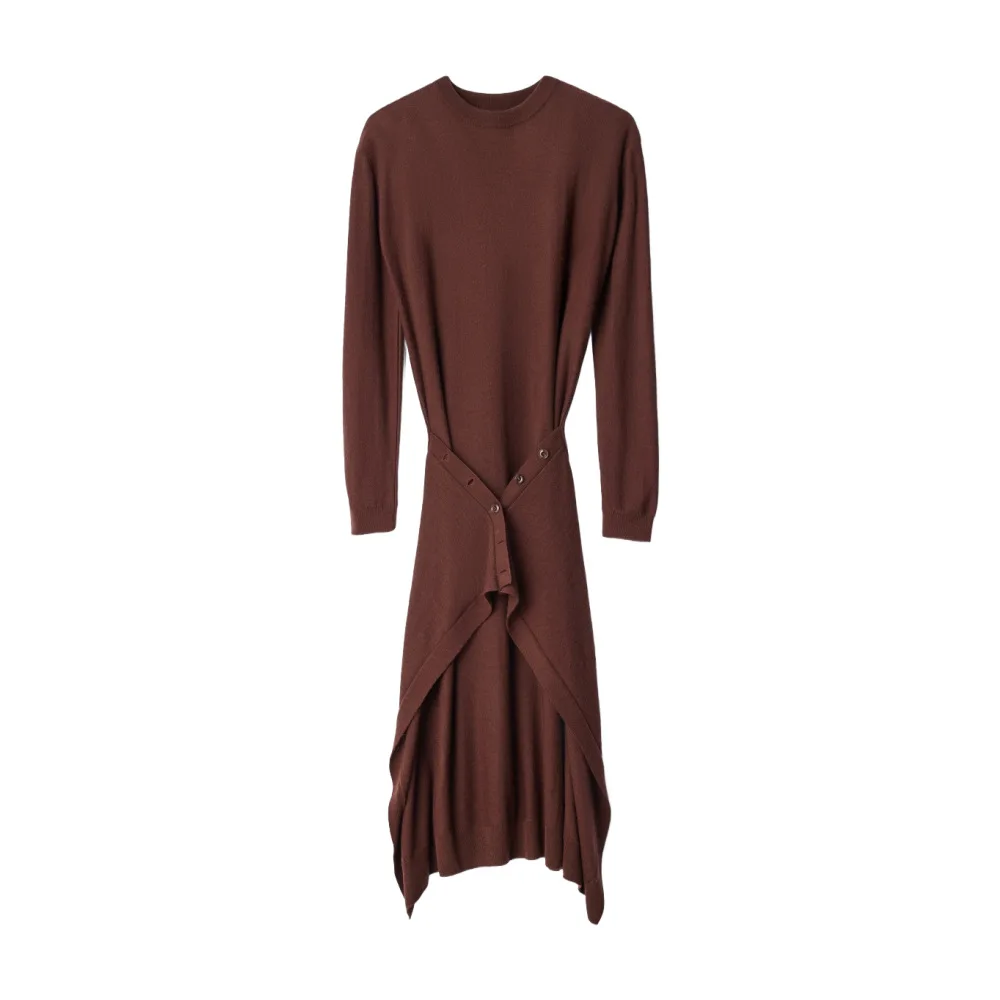 Women'S High-Waisted Long Knit Dress With Asymmetric Design – New For Autumn/Winter 2026