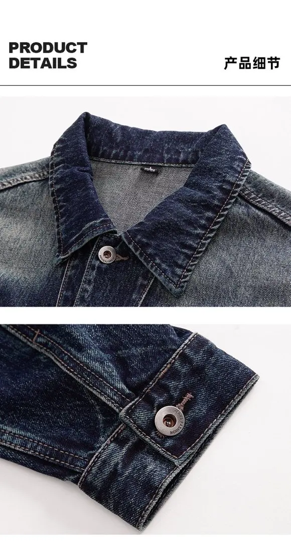 Vintage-Washed-Jeansjacke für Herren, Oversized-Jeansmantel mit Reißverschlusstaschen, Lässige Shacket-Oberbekleidung, Urban Streetwear – Detail 6