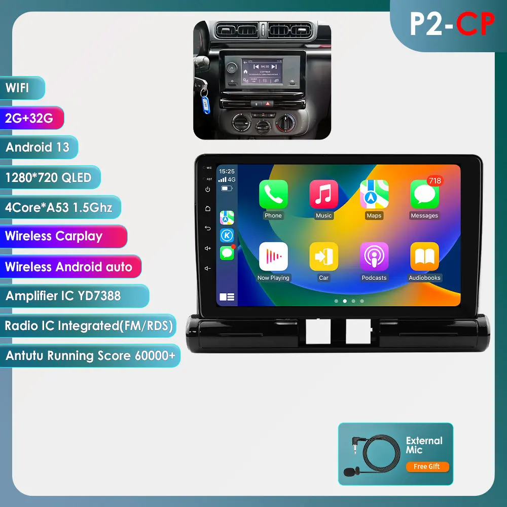 2din Android13 Autoradio Voor C3 Aircross 2017 - 2023 Citroen C4 Auto Multimediaspeler Autoradio Navi Draadloze Carplay 360Camera