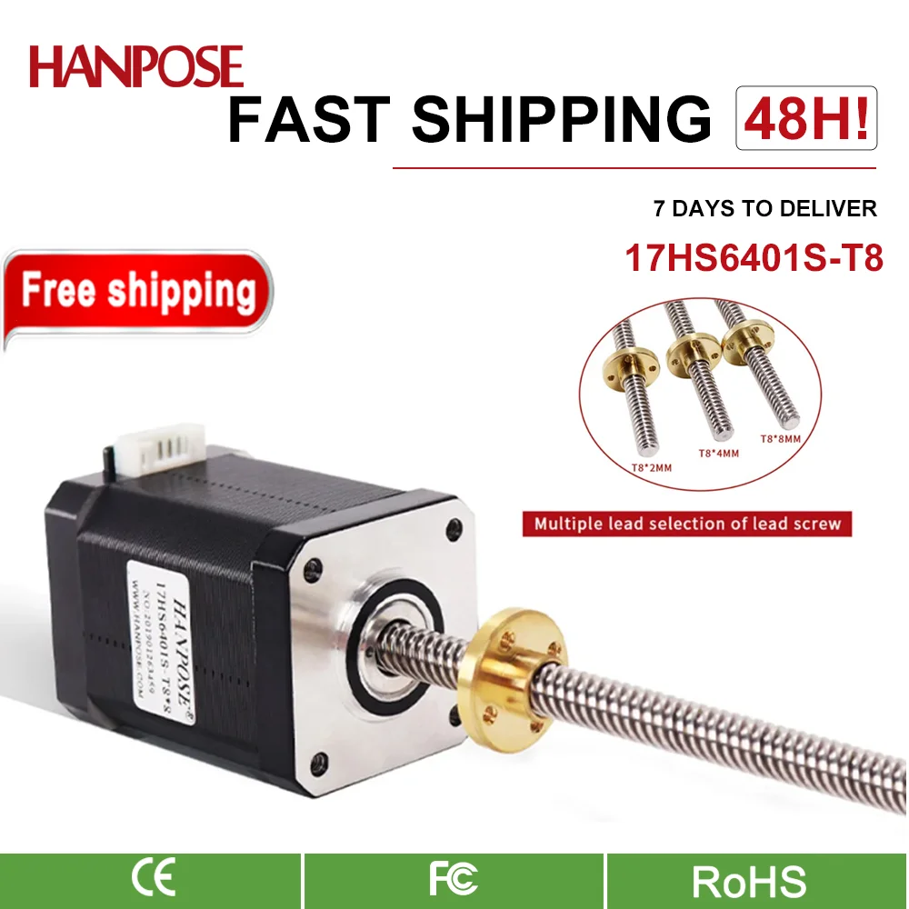 

hanpose L100-500mm 17HS6401S-T8 lead screw 2/4/8mm mill cut cnc engraving machine for 3D printer nema17 Screw stepper motor