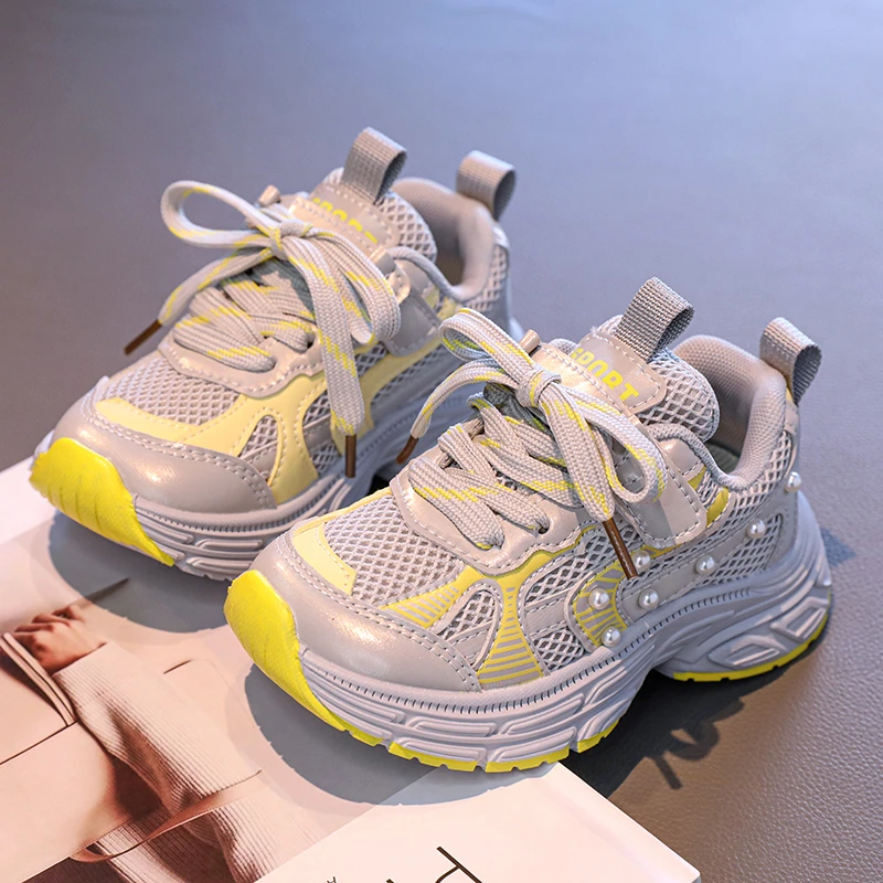 

Новые баскетбольные кроссовки для малышей, весенне-осенняя детская массивная спортивная обувь для девочек, повседневные дышащие детские школьные сетчатые кроссовки