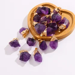 1Pc Natural Amethyst Pendant Necklace Raw Stone Gemstone Golden Plated Cap Healing Crystal Irregular Handmade Jewelry for Women
