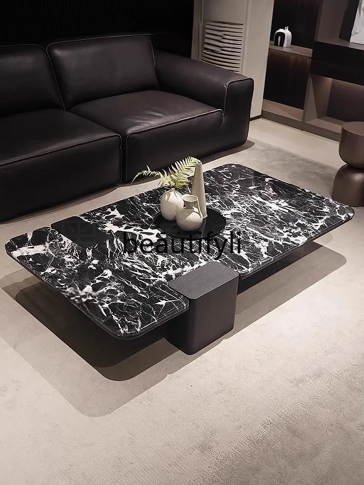 

A26 Italian light luxury natural marble high-end solid wood living room rectangular luxury stone coffee table