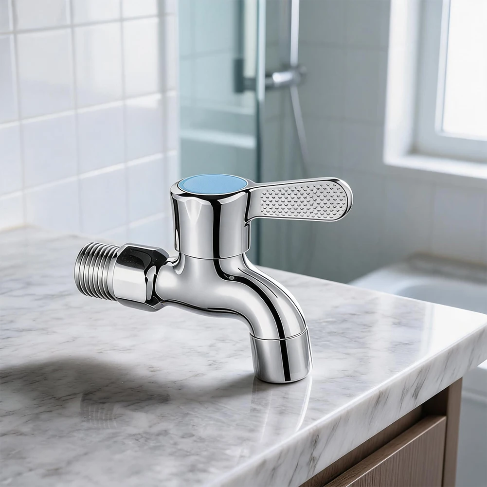 High-Durability Brass Faucet for Mop Sink Use with Extended Spout and Splash-Reducing Functionality in Bathroom Balcony Setup