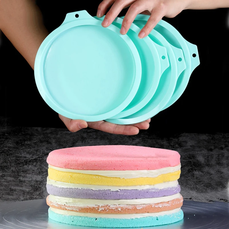 1PC 4PCS Silicone Round Rainbow Cake Baking Pans, Non-Stick Cake Layer Pan Set, Baking Tray Flexible Molds for Pizza Pancakes