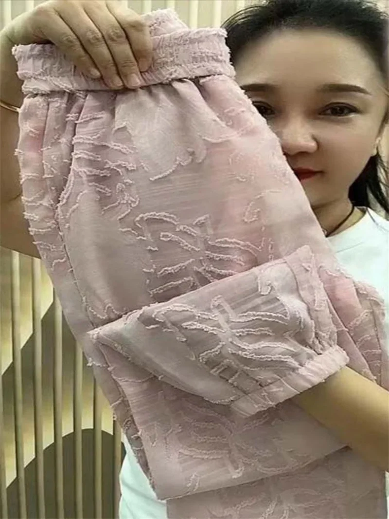 Women New Ice Silk Hollow Out Casual Harem Pants Summer Loose Versatile Strap Quick Dry Slim Sports Cool M676