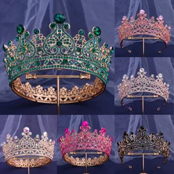 DIEZI Baroque Headwear Green Rose Red Crystal Tiara Crown For Women Girls Wedding Princess Bridal Hair Dress Party Accessories
