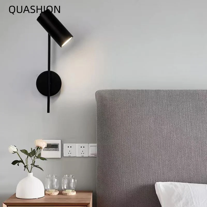 

Modern Minimalist Black Wall Lamp With Switch Adjustable Reading Light Bedroom Bedside Sconce For Living Room Corridor Study E27
