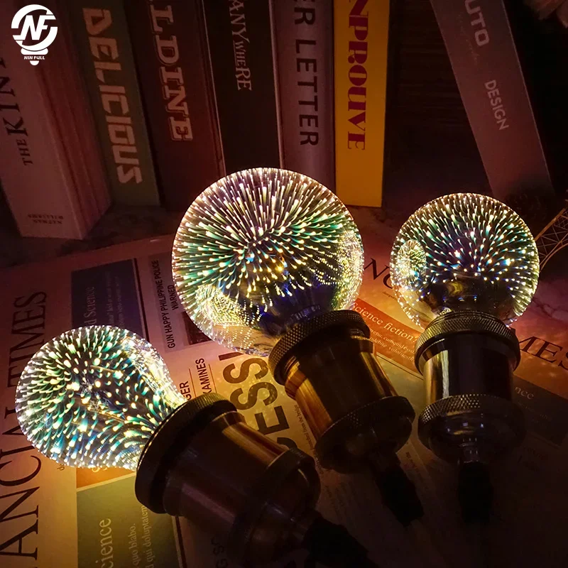 Led Bulb Star Fireworks 3D E27 Vintage Edison Night Light AC 110V 220V A60 ST64 G80 G95 G125 Holiday Novelty Decoration Lighting