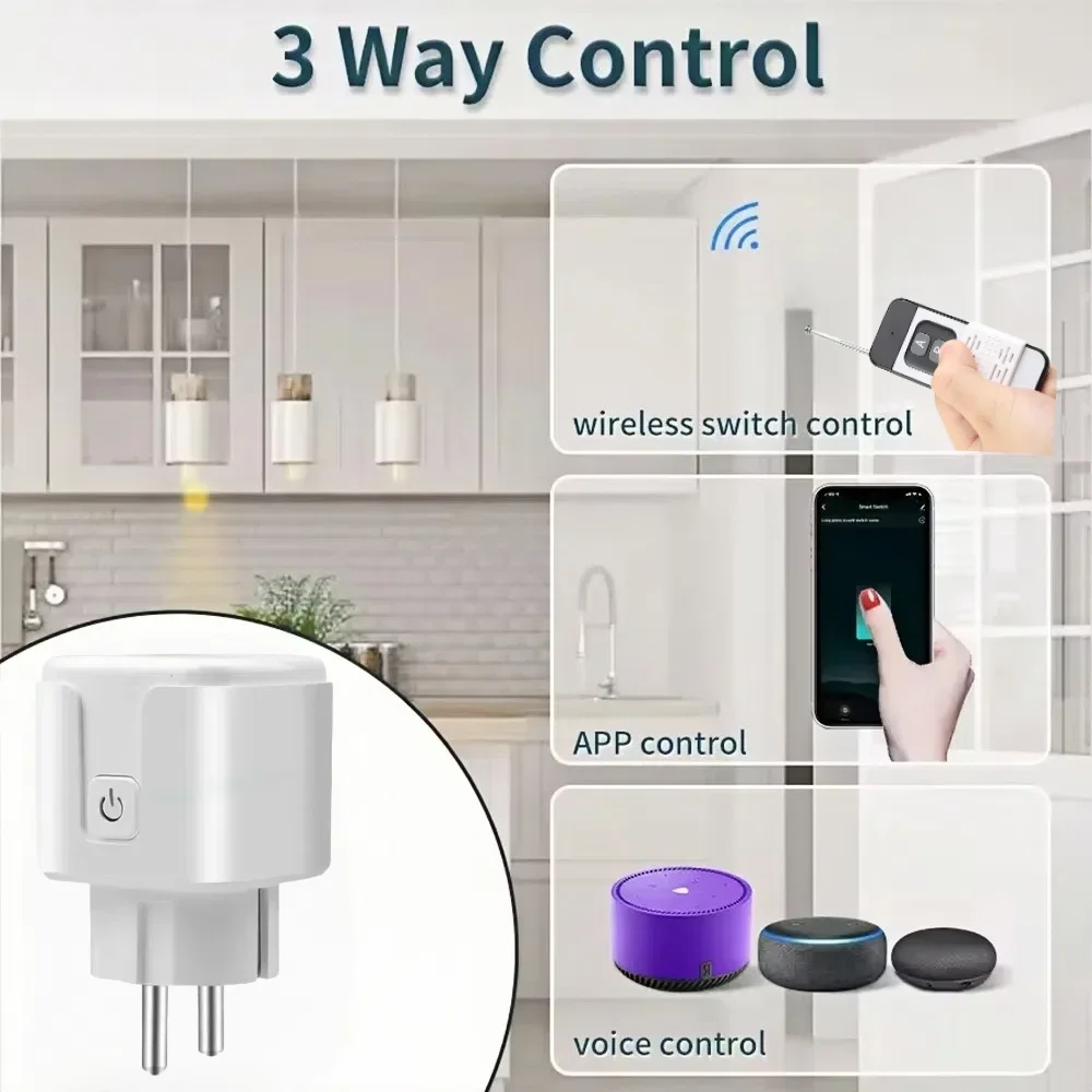 Tuya Smart Socket WiFi RF 433MHz Plug 220V 3000W Wireless Remote Control Outlet Switch EU Voice Control for Alexa Google Home