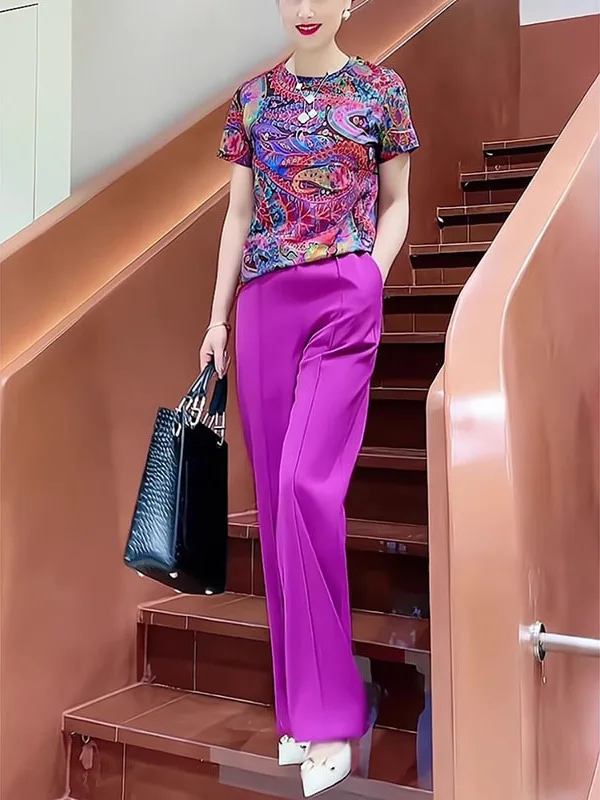Fashionable Pink Set Women's New 2026 High-End Elegant Slimming Concealing Summer Clothes Complete Matching Polyester Fiber