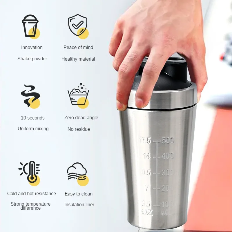 Stainless Steel Protein Shaker Cup Portable Fitness Sports Mug Nutrition Shakers Cup Water Bottles Water Cup Portable Shakers