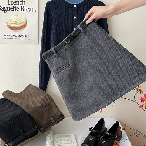 하이웨이스트 반바지 스타일 A라인 고급 재킷 하이웨이스트 스트라이프 모직 반바지 여성용 가을 겨울 스타일리시 샤넬풍 힙업 A라인 반바지 