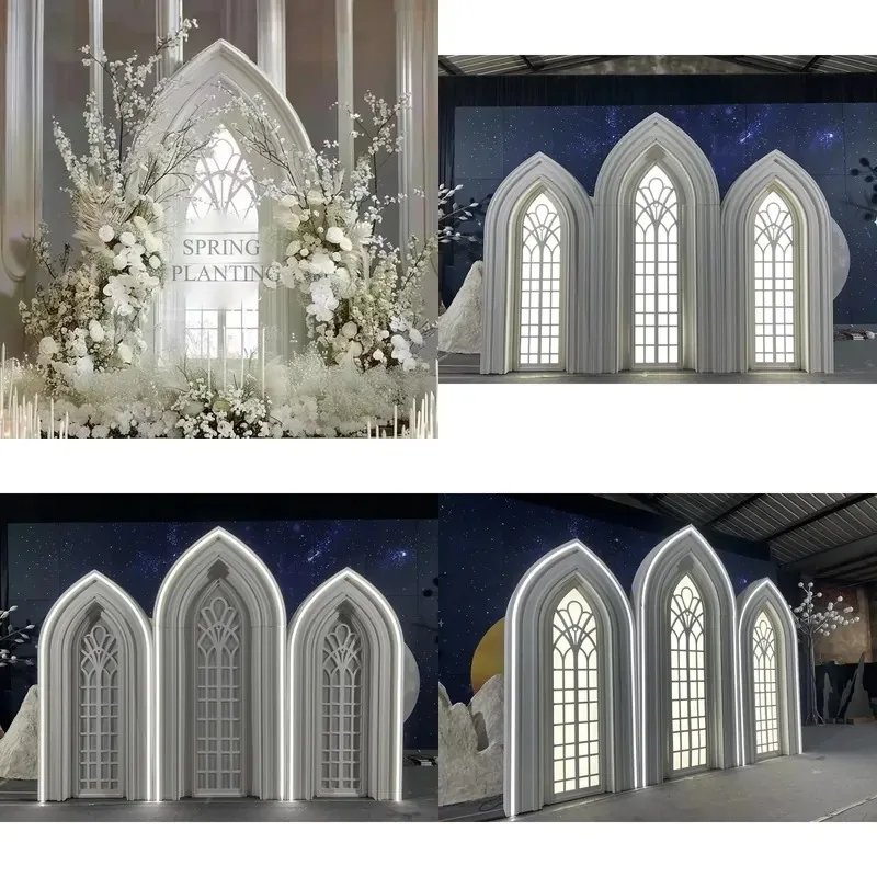 Wedding Props Castle with Lights Party Event Stage Wall Banquet Hall Wedding Castle Background