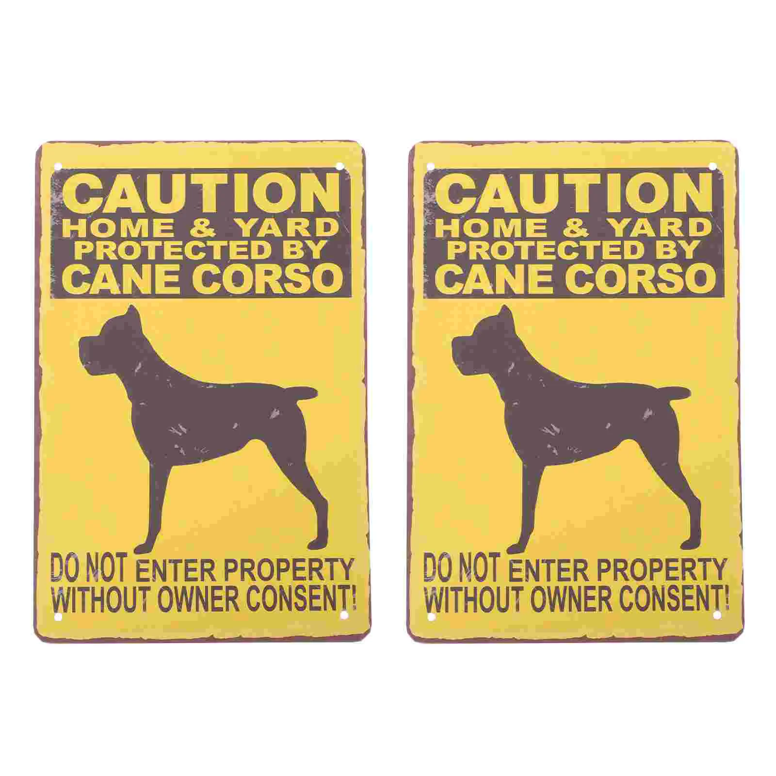 2 PCS Garden Warning Sign Vintage Signs for Yard Stickers Lawn Iron Decor Dog Metal