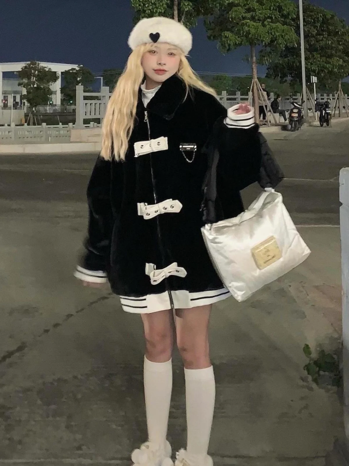 

Y2K Yabifeng Cultural Design Thiened Lamb Fur Jaet Loose Women's Winter Cotton Coat Street Sle Mid-Length Sve