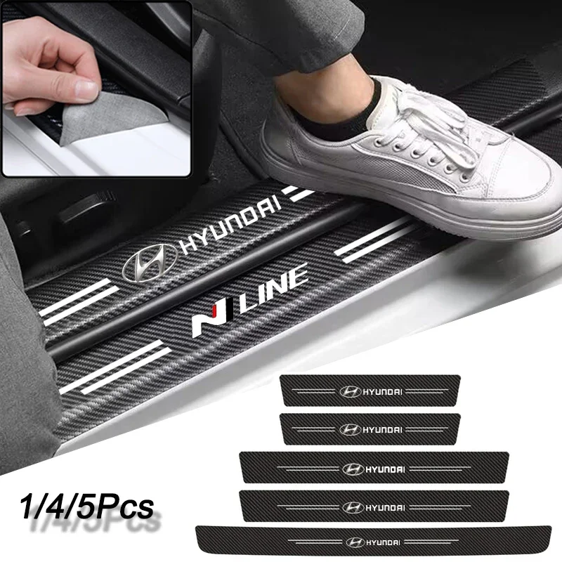 Protector de umbral de puerta de coche de fibra de carbono y cuero, 1/4/5 piezas, para Hyundai Genesis N LINE I10 I20 I30 I40 IX20 IX35 Kona Getz Sonata