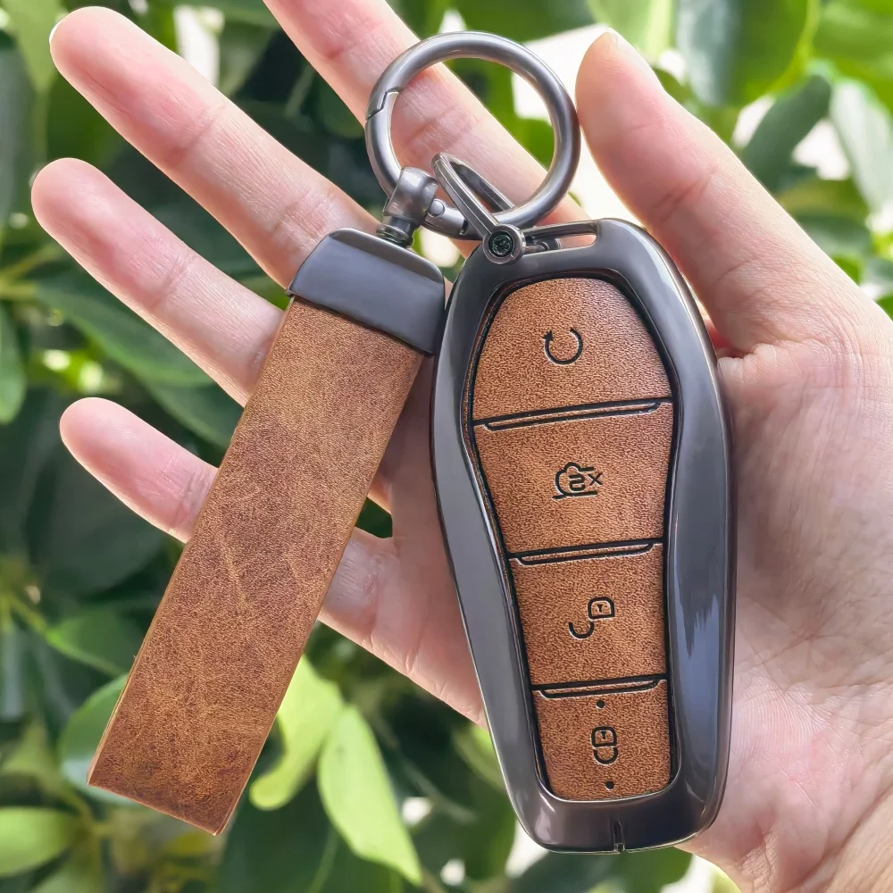 

Car Zinc Alloy Leather Key Case Cover For BYD Song Plus Atto Han EV Tang DM Qin Seal Dolphin Key Bag Pouch Wallet Organizer