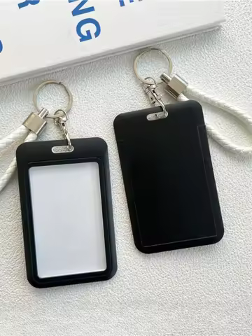 1Pc Solid Color Student Bus ID Card Protective Cover Keyring School Access Door Card Credit Card Holder Bag Set Key Chain