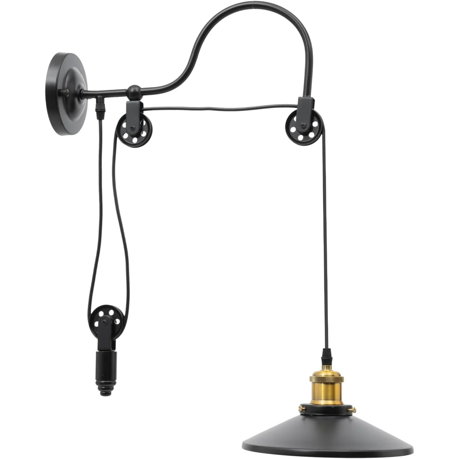 مصباح جداري معقوفة، سلسلة/حبل قابل للتعديل، مصباح جداري صناعي عتيق، بكرة معقوفة، تركيبات جدارية معدنية لـ D #1