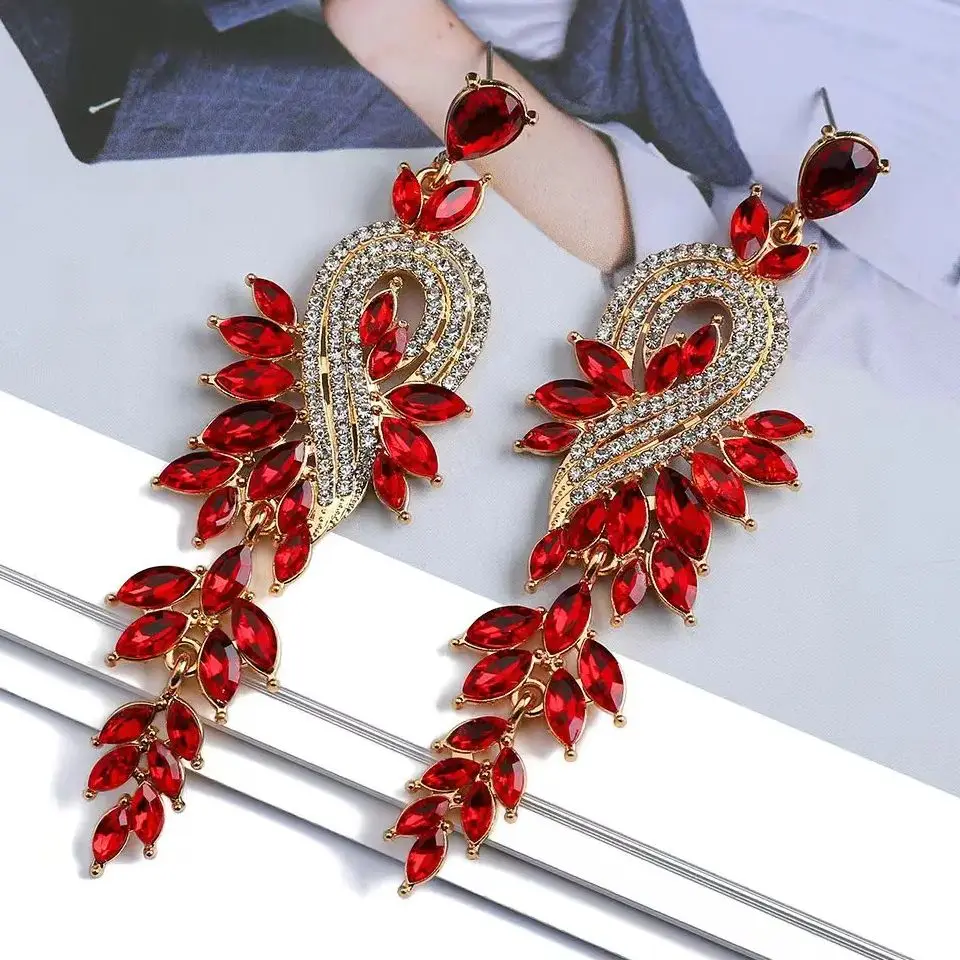 Design Dangle Earrings For Women Girl Luxury Elegant Metal Hollow Chain Leaves Crystal Pendant Jewelry Ear Accessories image 6