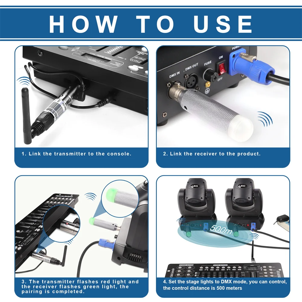 Yiflamefly-transmisor inalámbrico DMX512 de 1 piezas, receptor recargable de 3 piezas, 2,4G, controlador DMX para Control de iluminación de escenario